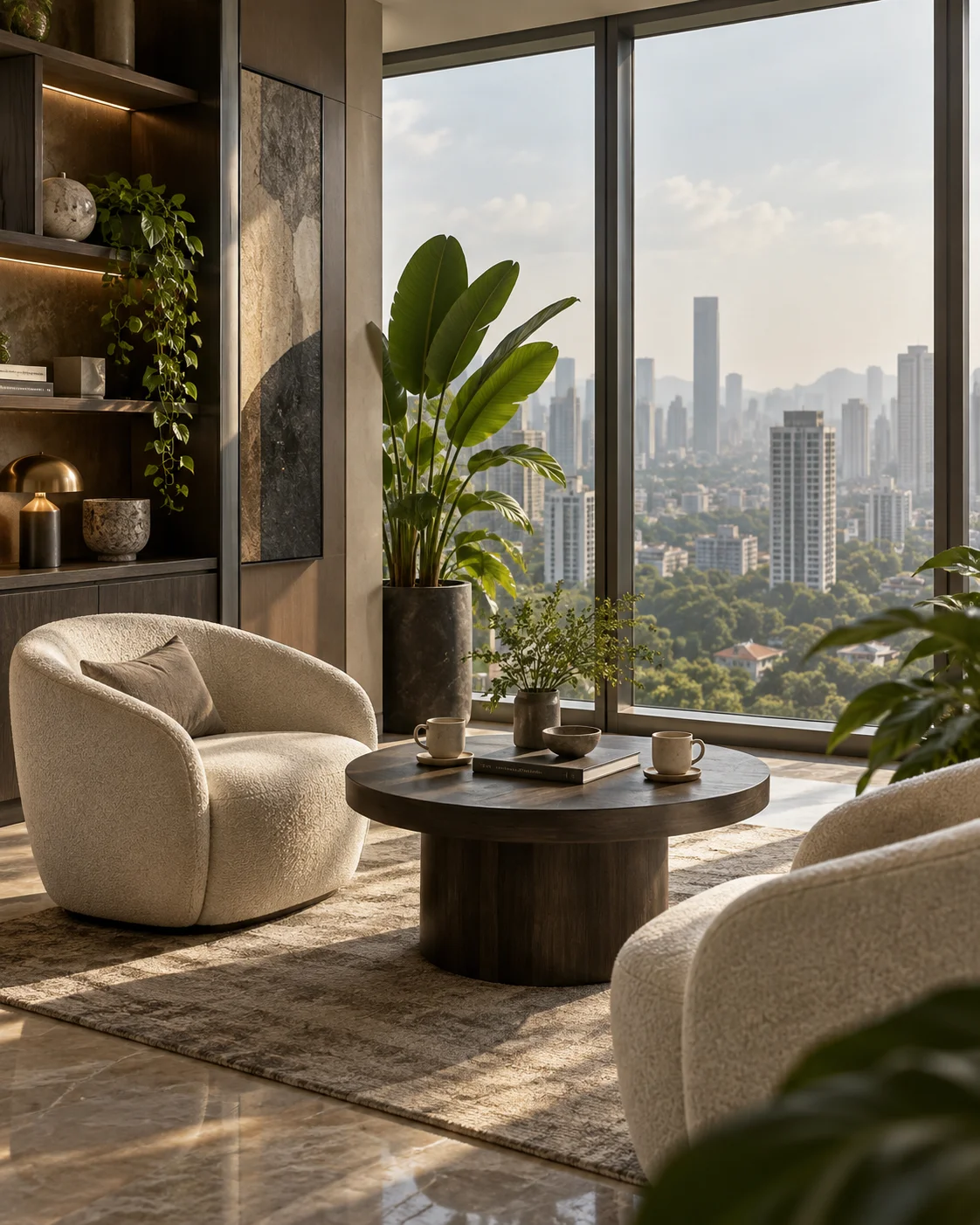 An inviting lounge with two chairs and soft afternoon light