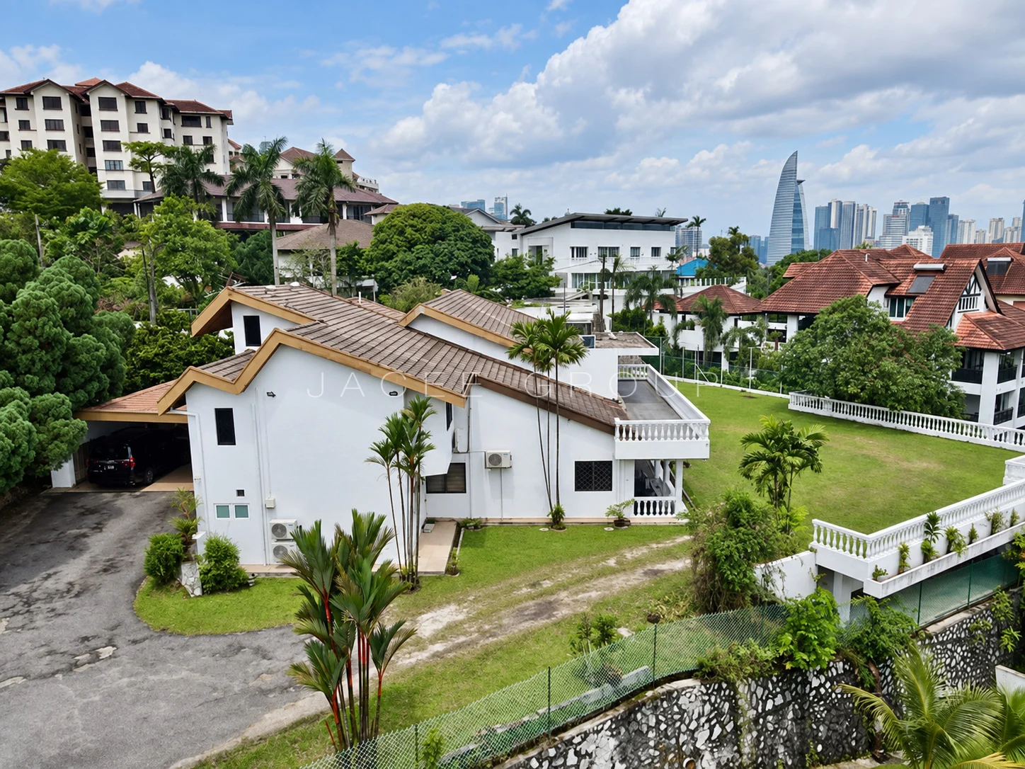 Aerial Bungalow and Skyline at the Bangsar bungalow with large garden