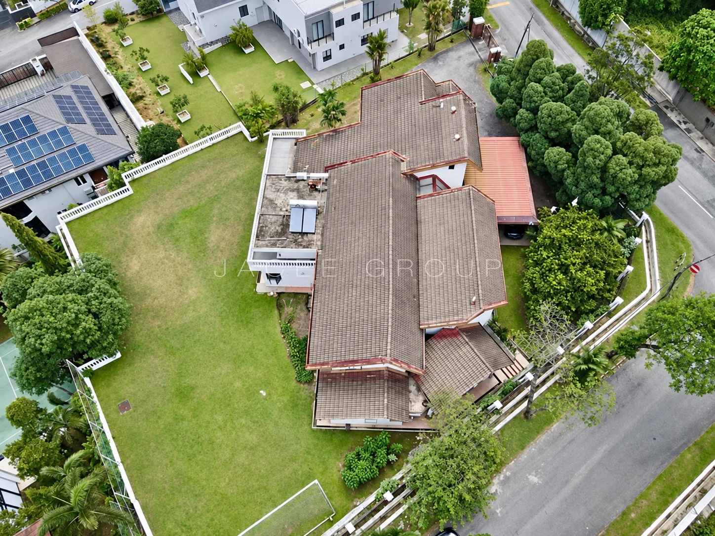 Aerial Land and Roof Overview at the Bangsar bungalow with large garden