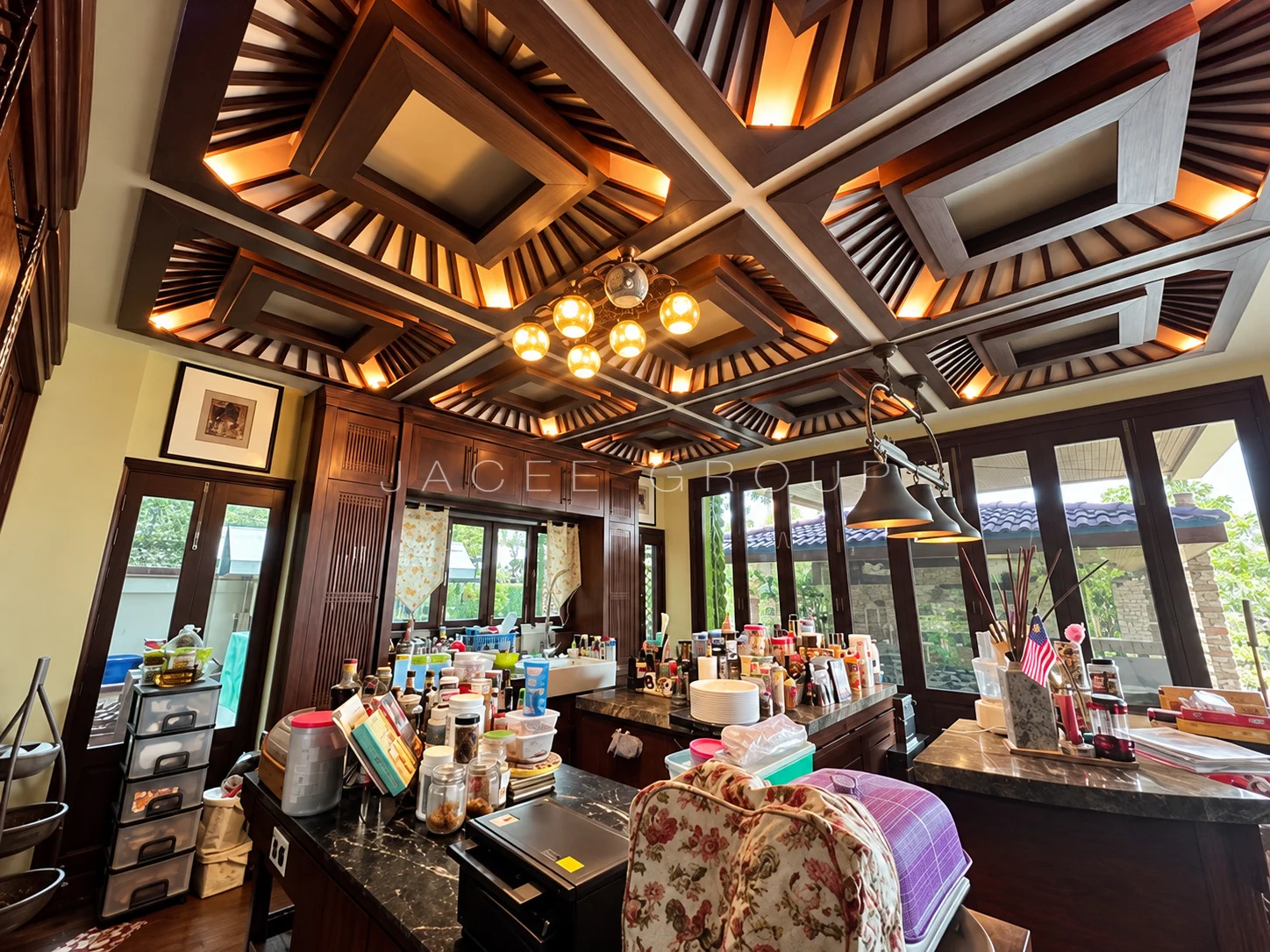 Timber Ceiling Lounge at hilltop bungalow in Damansara Heights
