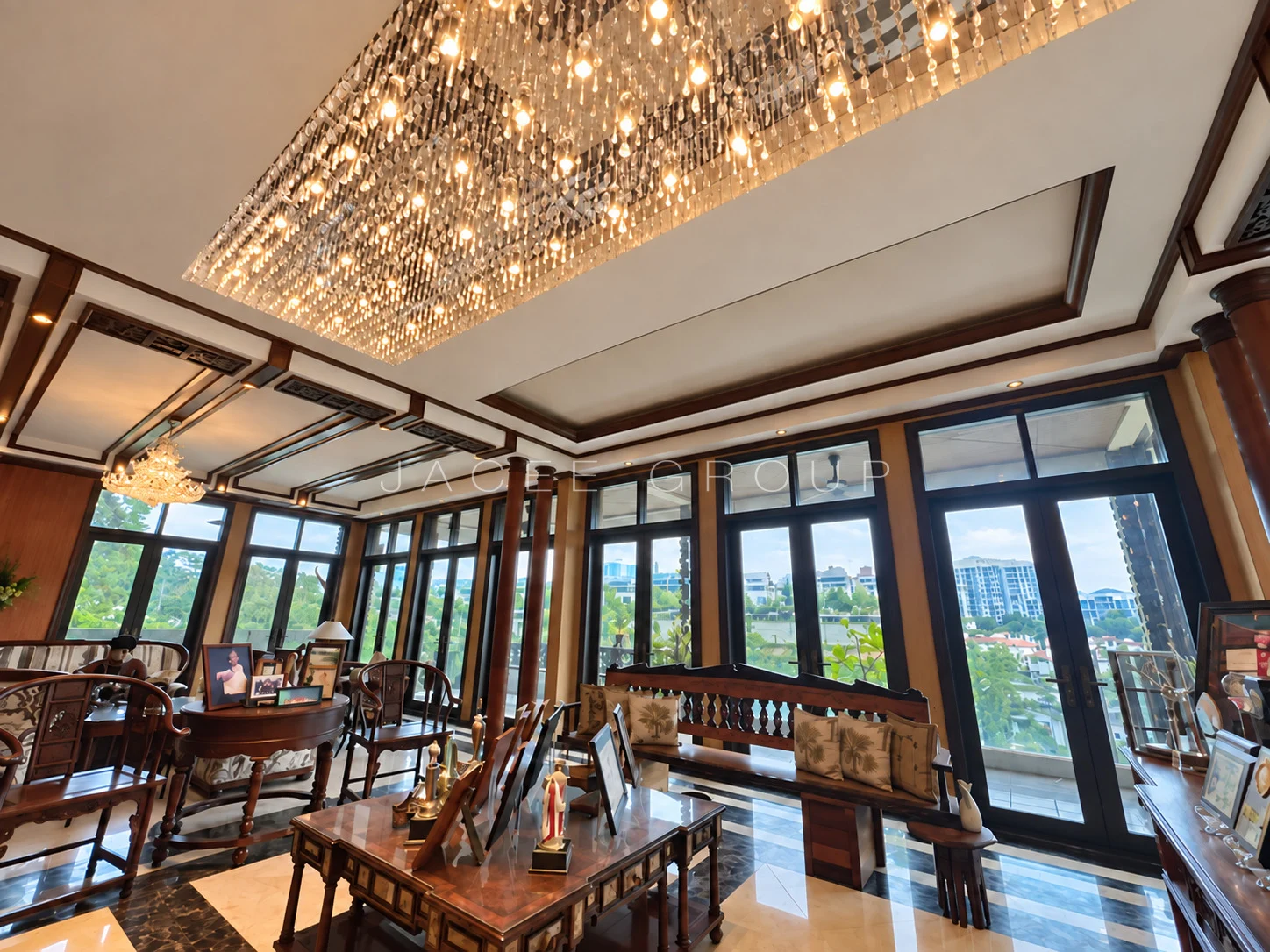 Chandelier Living Room at hilltop bungalow in Damansara Heights
