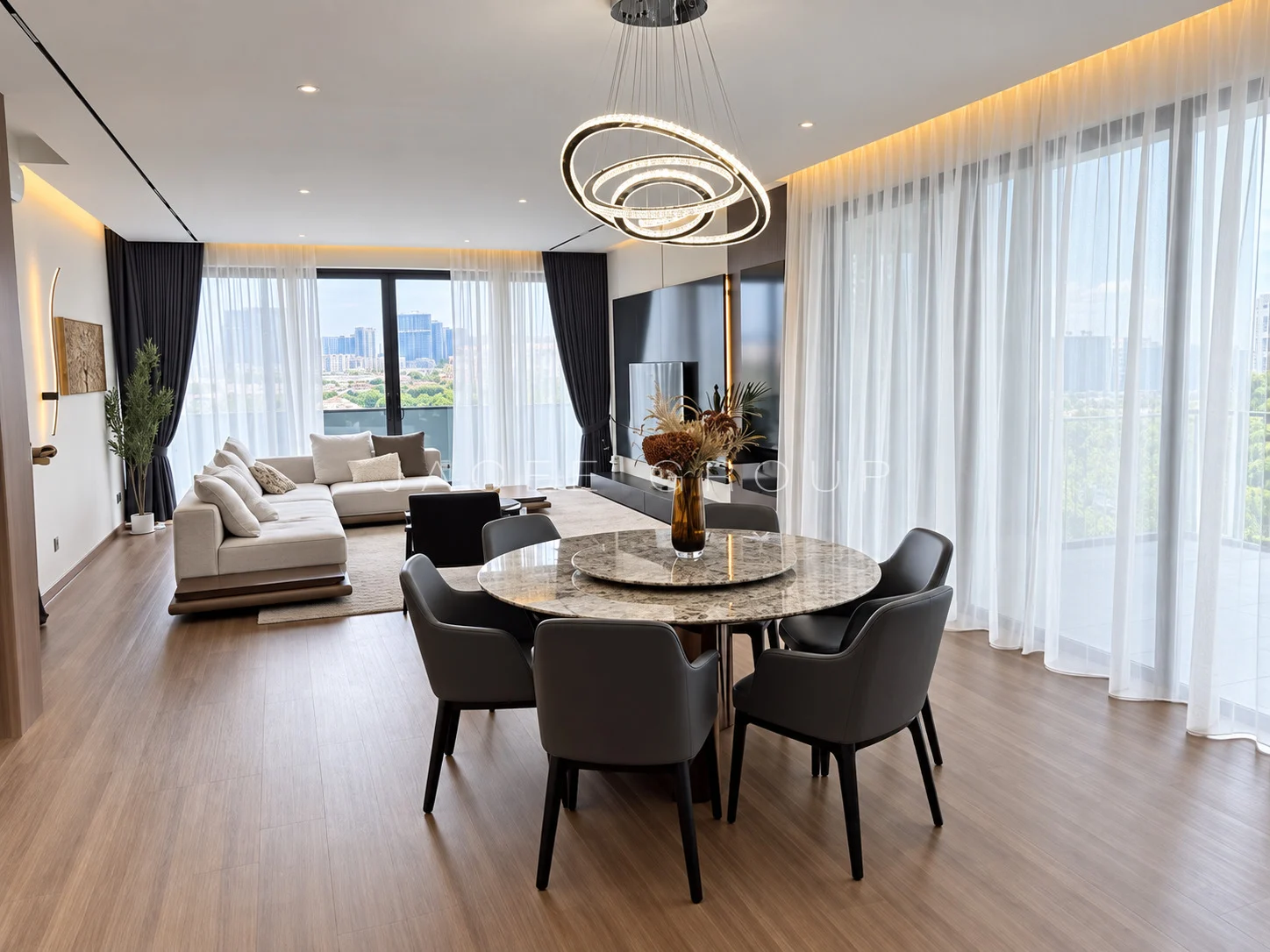 Dining and Living View at the Katana II triplex penthouse in Ampang Hilir