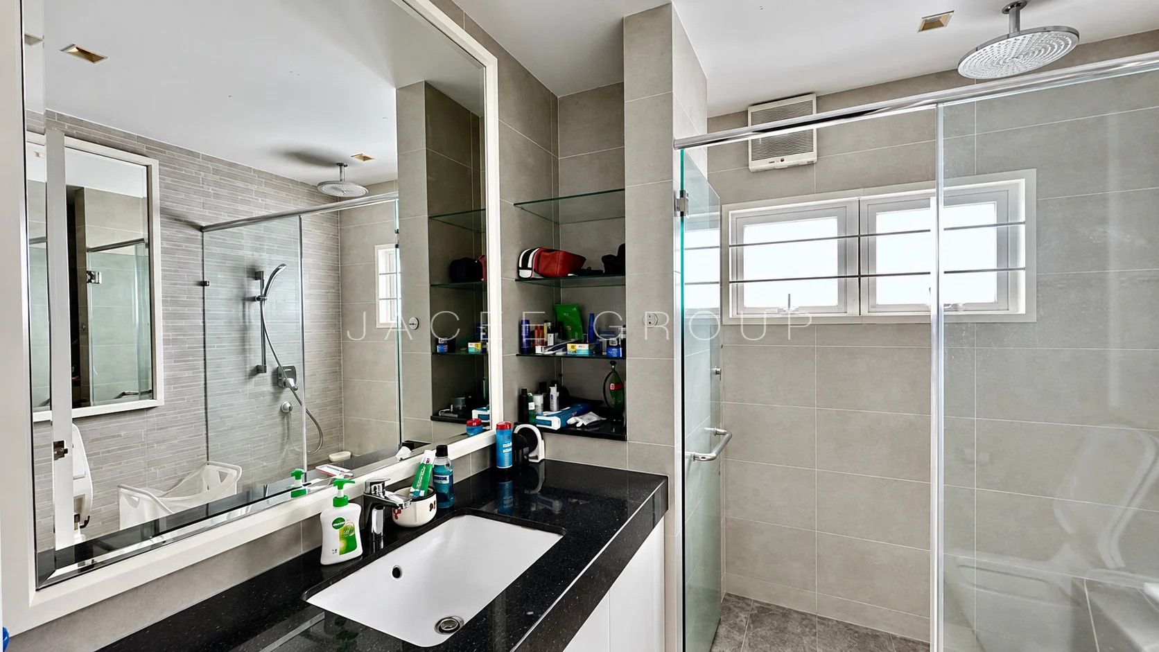 Bathroom with Glass Shower at the Bangsar bungalow with large garden