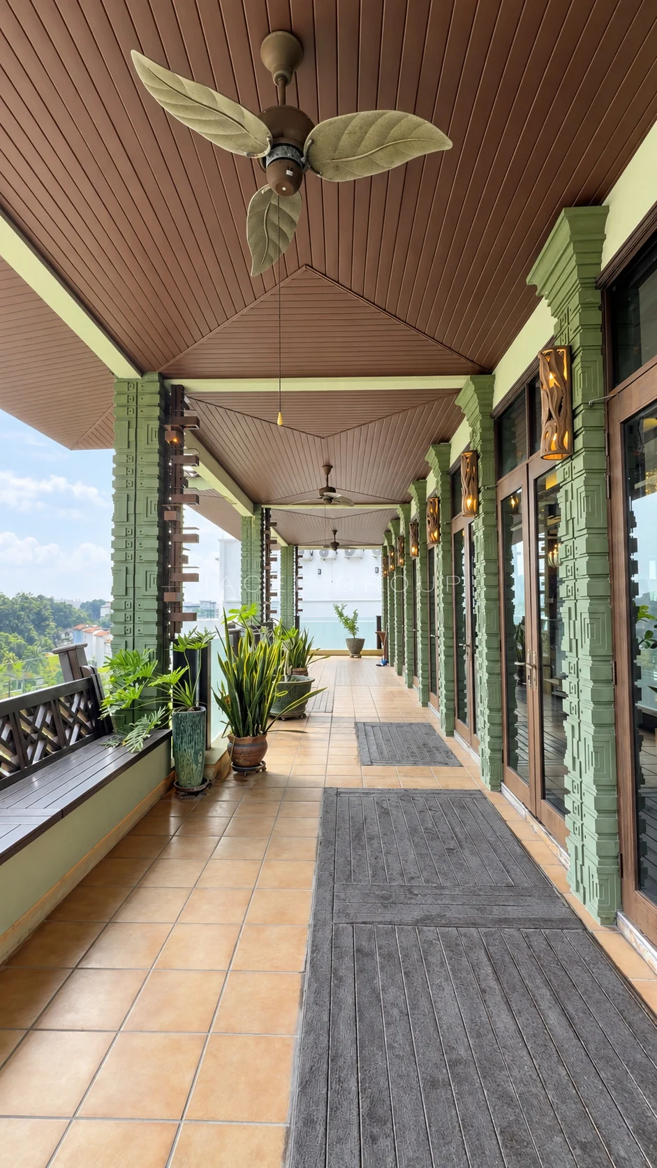 Long Covered Balcony at hilltop bungalow in Damansara Heights