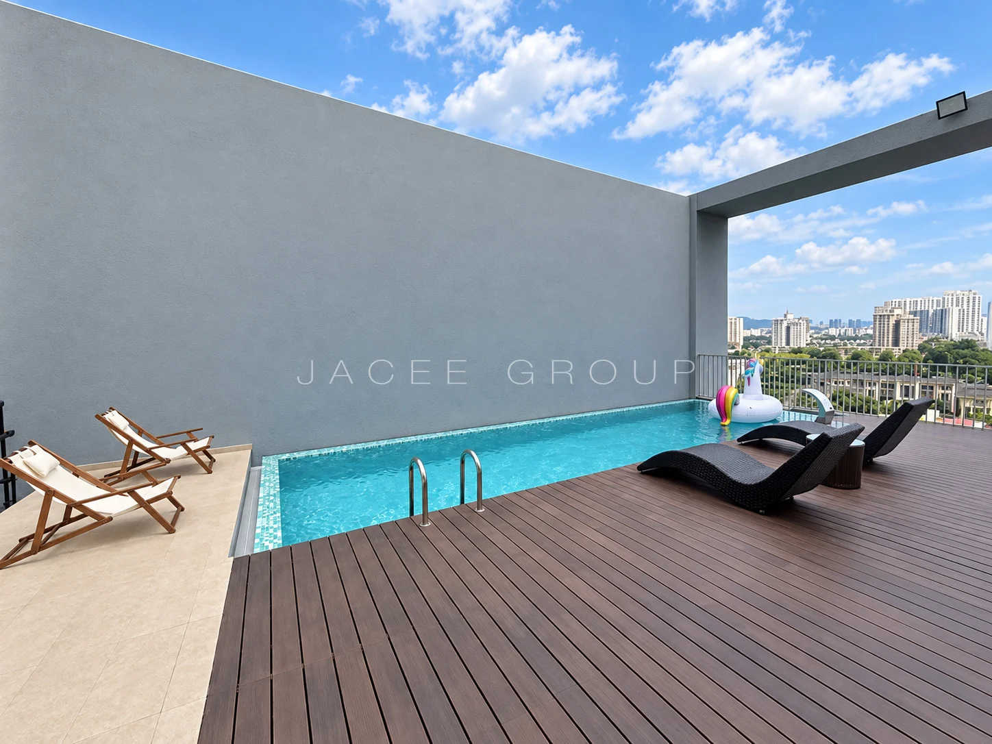 Private Pool and Sun Loungers at the Katana II triplex penthouse in Ampang Hilir