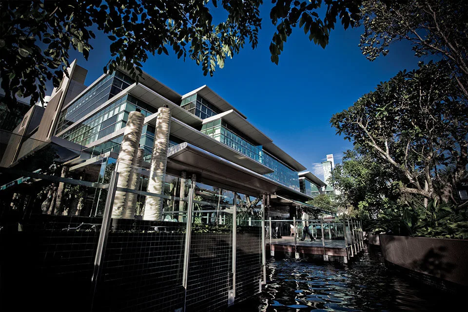 Bangsar Shopping Centre exterior and landscaped water feature on Jalan Maarof