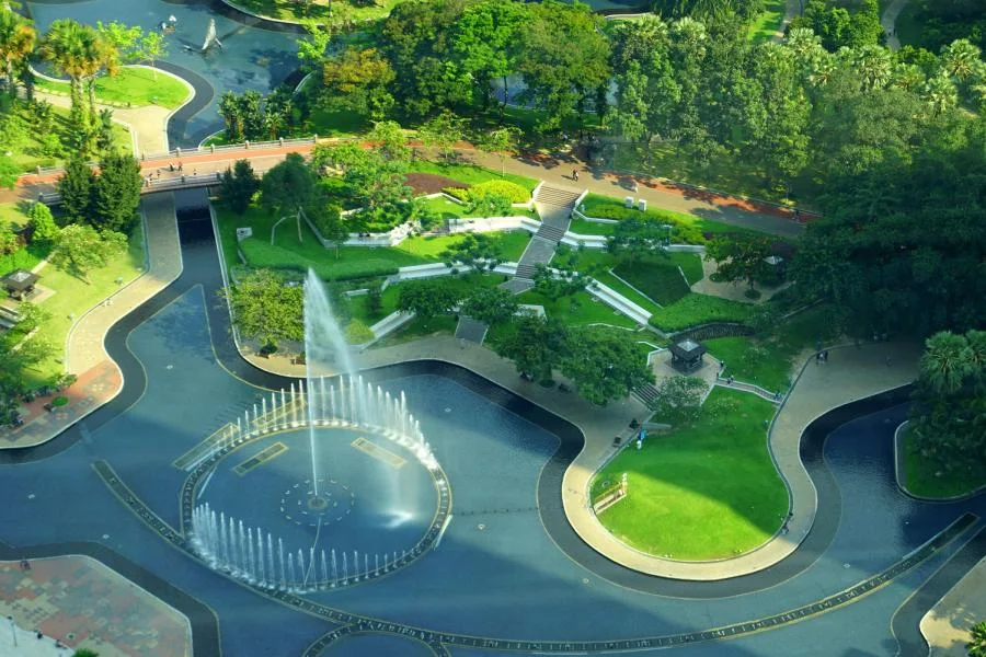 Gardens, walking paths and fountains at KLCC Park